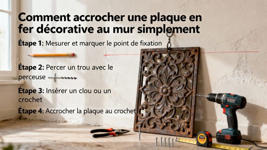 Comment accrocher une plaque en fer décorative au mur simplement avec texte