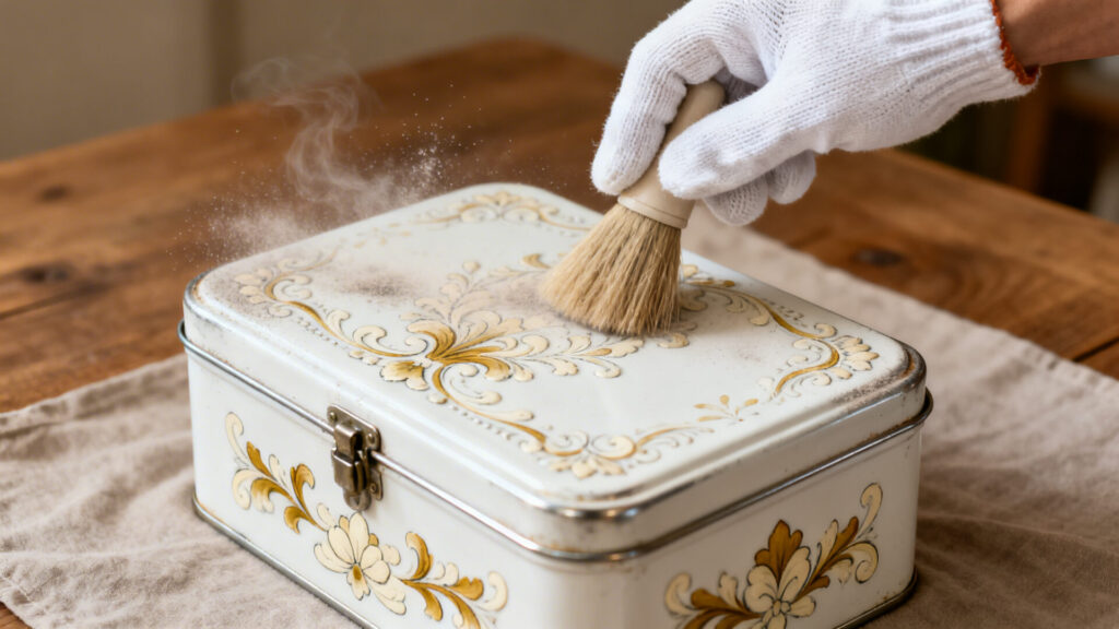 Comment nettoyer une boite en fer blanc décorée sans abîmer les motifs sans aucun texte